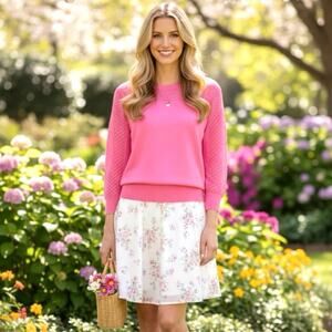 Lilly Pulitzer Size XL Pink Crewneck Daisa Sweater Preppy Granny Chic Spring EUC